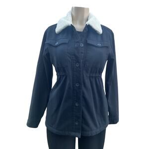 Hang Ten Black Utility Jacket Sherpa Lined Drawstring Waist XS